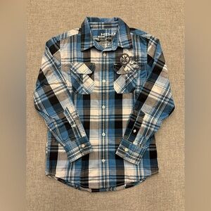 Helix Blue and Black Plaid Button Down Long Sleeve Dress Shirt 0093